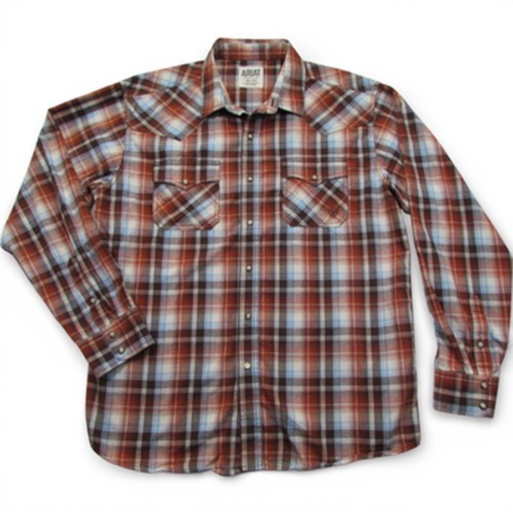 Ariat Shirt Mens XL Plaid Pearl Snap Western Cowboy Retro Fit Long Sleeve